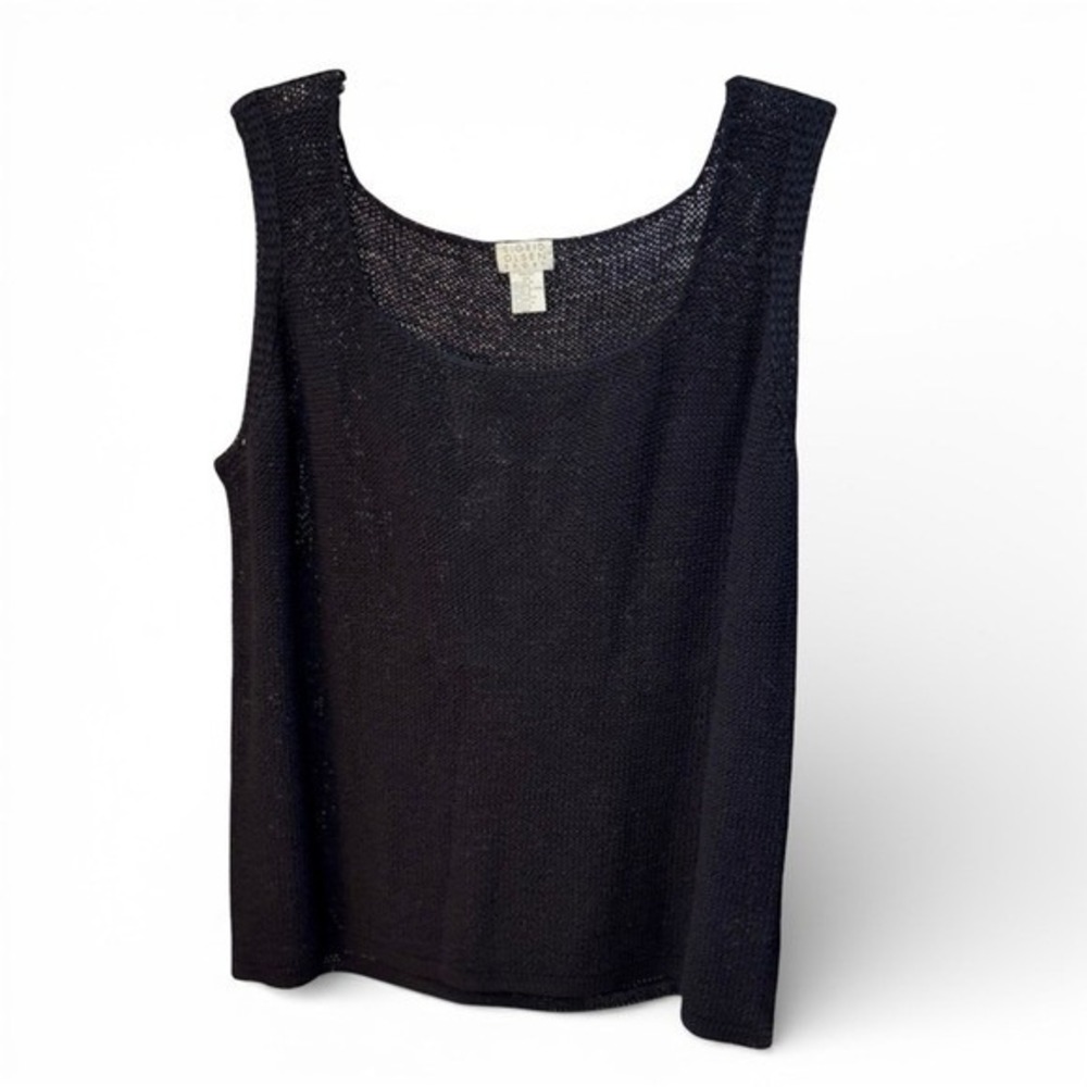 Sigrid Olsen Sport Black Open Knit Scoop Neck Tank Top Plus Size 2X